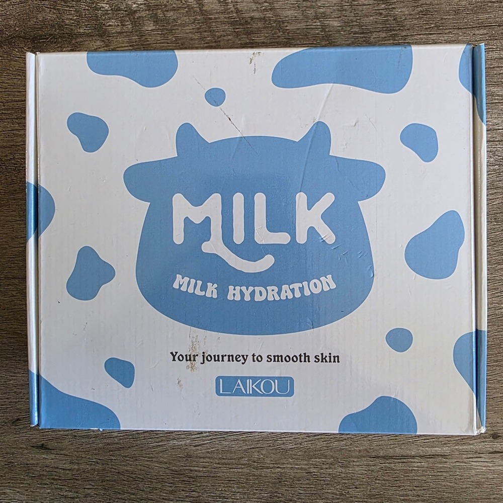 Laikou Milk Hydration Skincare Gift Set 7pc Cow Print Headband Serum Mask Cream